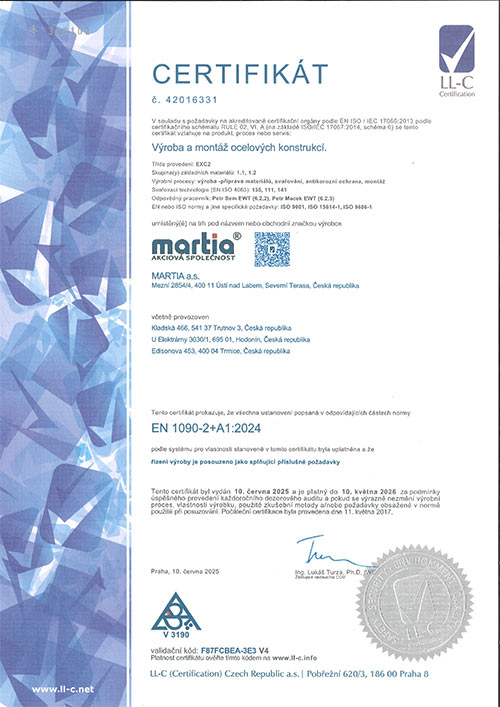 Certifikát ISO EN 1090 (2024)