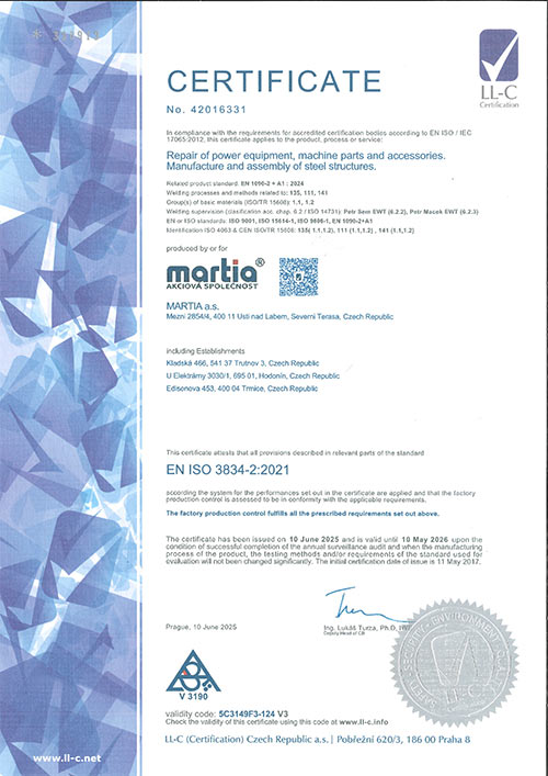 Certifikát EN ISO 3834-2 (ENG)